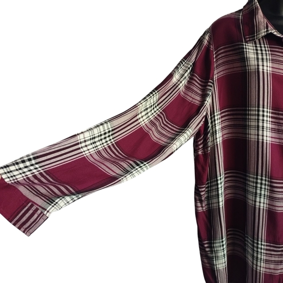 Forever 21 Womens Burgundy White Long Sleeve Plaid Button Up Shirt Plus … - Picture 6 of 8